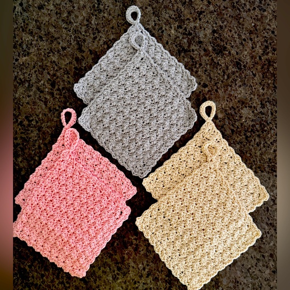 Set of 2 Crocheted Washcloth Crocheted Dishcloth with Hanging Loop 100% COTTON - Picture 1 of 9